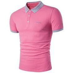 Men's <b>Pink</b> Short Sleeve <b>Polo</b> <b>Shirt</b> Knitted Solid Color Casual Regular Fit Button Design - Product Image 5