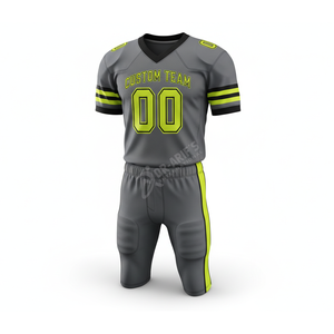 Ensemble de maillots de football américain personnalisés pour équipe, gris et jaune fluo, sublimés, col en V, manches courtes, maille respirante, pour adulte - Product Image 3