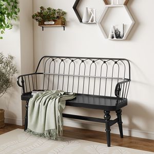 Panca in Legno Stile Rustico con Schienale a Fuso per Sala da Pranzo, Cucina, Ingresso, Soggiorno e Corridoio - Product Image 1