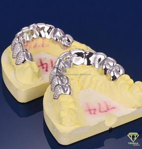 Custom Fit Grillz 925 Sterling <b>Silver</b> with Iced Out Moissanite <b>Diamonds</b> Available in <b>Silver</b> Yellow Rose & White Gold Plating - Product Image 5