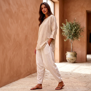 <b>Women's</b> <b>Harem</b> <b>Pants</b> Mid Waist Elastic Loose Fit Ankle-Length Solid Bohemian Summer Casual Breathable Eco-Friendly Rayon Woven - Product Image 3
