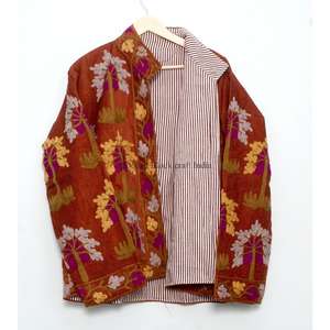 Veste florale brodée artisanale pour femme, style ethnique, doublée coton, pour automne/hiver, avec logo frontal, style bohème - Product Image 6