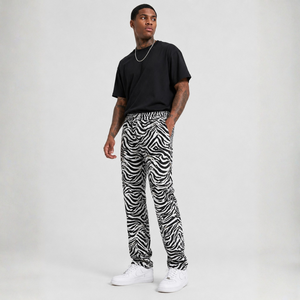 Pantalones de Cuero con Estampado de Zebra para Hombre, Negros y Blancos, de Piel de Oveja Genuina, de Pierna Recta, con Cordón, Estilo Urbano, Pantalones con Estampado Animal - Product Image 1