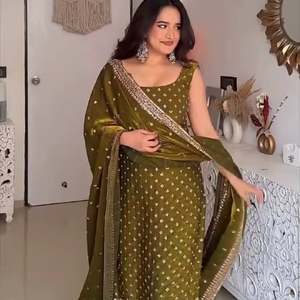 New Designer Eco-Friendly Georgette <b>Sequin</b> Modern Work Wedding Diwali Ethnic Wear Kurti <b>Pant</b> Set Salwar Kameez Top Dupatta Fully - Product Image 1