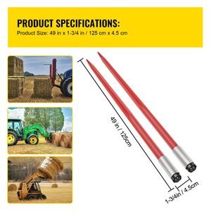 Coppia di lance per balle di fieno quadrate da 49 pollici, rivestite in rosso, da 1 3/4 pollici, con attacco rapido, per macchine edili, capacità 3000 libbre - Product Image 4