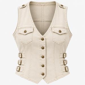 Chaleco Vaquero Negro para Mujer al por Mayor con Bordado para Marcas de Streetwear, Suministro Directo de Fábrica a Granel - Product Image 6