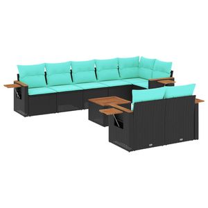 Set di divani da giardino in polyrattan nero da 9 pezzi con cuscini, eleganti mobili da esterno - Product Image 2