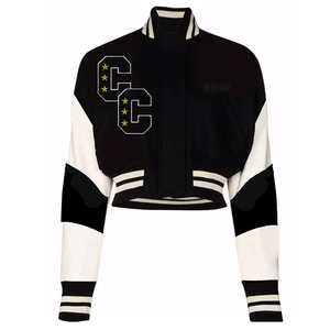 Unique Black Women's Cropped Varsity Bomber Slogan B Jacket Baseball Jacket For Women Crop Wool And Letterman Jacket For Women - Product Image 2