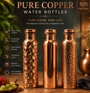 Bouteille d'eau en cuivre pur faite à la main avec design martelé, gourde de voyage écologique, bouteille de sport en cuivre, flacon de voyage de luxe - Product Image 1