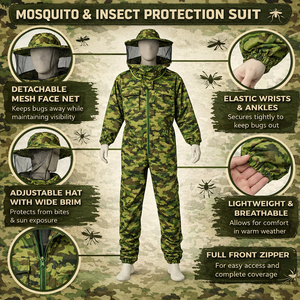 Combinaison d'apiculture antistatique camouflage avec voile amovible, protection intégrale du corps, combinaison de travail unisexe, respirante, en polyester - Product Image 5