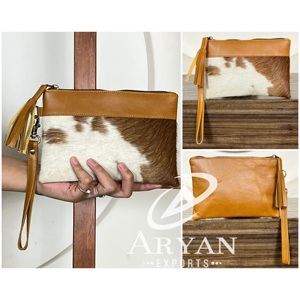 Latest Premium Quality Cowhide Leather <b>Wristlet</b> Clutch Wallet for Women Western Boho Zipper Pouch Handmade Cowhide Hand Purses - Product Image 1
