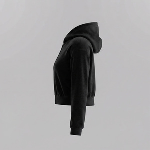 Reddito Sports Black Knitted Hooded Zip-Up Crop Hoodie Regular Sleeves Solid Eco-Friendly Waterproof Casual Women's Autumn Wear - Product Image 2