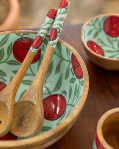 Juego de Tazones Redondos de Madera Ecológicos para Ensaladas, Impresos a Medida en Varios Colores, para Fiestas - Product Image 1