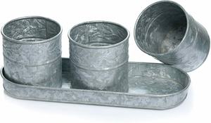 Lot de 3 jardinières rondes galvanisées personnalisables avec finition enduite de poudre de plateau pour jardin intérieur ou extérieur et décoration intérieure - Product Image 3