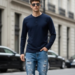 Camiseta de Lana Merino con Cuello Redondo, Informal, Personalizada, de Otoño y Primavera, de la Fábrica Solarwool, para Hombre - Product Image 1