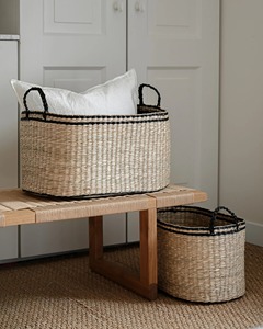 Juego de 2 cestas ovaladas de seagrass negras Kori, cestas de almacenamiento hechas a mano, venta al por mayor, ecológicas, hechas en Vietnam. - Product Image 5