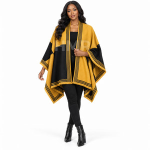 HMR Sorority Sisterhood Color Block <b>Poncho</b> With Batwing Sleeves Long Casual 100% Acrylic Anti-Pilling Autumn Wear - Product Image 1