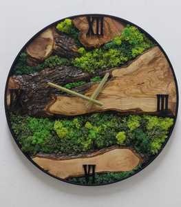 Rustic Forest Moss Wall <b>Clock</b> Handmade Wooden Nature Inspired Luxury Green Decor Artistic Modern 3D Antique Style Living Room - Product Image 1