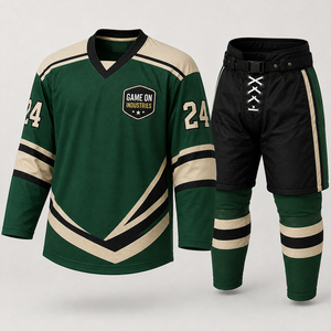Pro Team Sportswear Breathable Sublimation Oem Odm Supplier New Trendy Custom Green Black Ice Hockey Jersey And Pants Sets - Product Image 1
