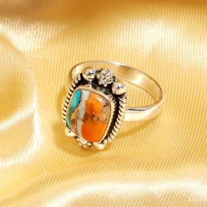 Cushion Shape Spiny Oyster Copper <b>Turquoise</b> <b>Ring</b> Sterling Silver Multi Colored <b>Turquoise</b> December Birthstone Jewelry - Product Image 1