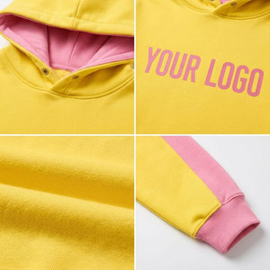 Sudadera con Capucha Unisex Oversize de Algodón French Terry con Bloques de Color Amarillo y Rosa, Diseño de Bolsillo y Estampado por Transferencia Térmica - Product Image 6