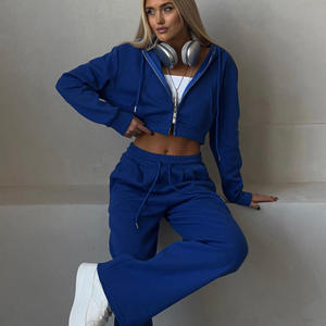 Ensemble de survêtement décontracté 100 % coton pour femme avec sweat à capuche en molleton et pantalon large à manches longues – Fournisseur de vêtements personnalisés - Product Image 2