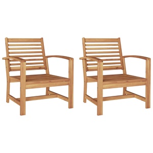 Ensemble de chaises de salle à manger d'extérieur en teck massif, 2 pièces, chaise longue à lattes pour patio et jardin - Product Image 1