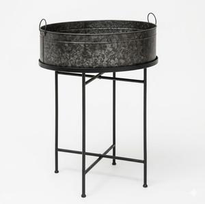 Rustic Vintage Galvanized Steel Beverage Tub With Iron <b>Stand</b> and Rope Handles Portable Metal <b>Drink</b> Cooler Bucket For Parties - Product Image 4
