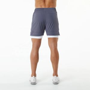 Sports Gym Solid Contrast Mesh Breathable Windproof Quick Dry Zipper Pockets Workout Men Double <b>Layer</b> Shorts - Product Image 5