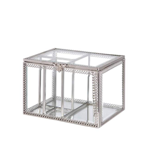 Caja de Joyería de Vidrio Templado con Borde Plateado de Diseño Moderno para Almacenamiento y Decoración - Product Image 1