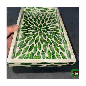 Bandeja de servir de nácar con incrustaciones florales verdes, pulida, para uso doméstico, bandeja de desayuno de nácar, bandeja de servir de nácar. - Product Image 1