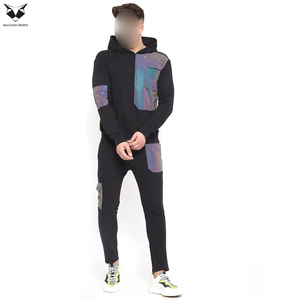 Custom Logo Men Reflective Tracksuit Holographic Multi Pocket Techwear Hoodie Jogger <b>Set</b> Wholesale OEM Men Gym Sports Suit - Product Image 3