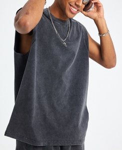 Camiseta sin mangas de algodón lavado a la arena para hombre, informal, de punto medio, gris, para verano - Product Image 5