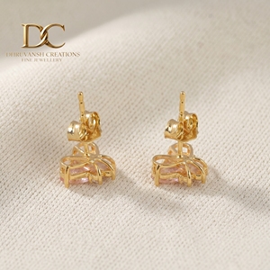 14KT Solid Yellow Gold IGI Certified Lab Grown Diamond and Padpardscha Sapphire <b>Stud</b> <b>Earring</b> for Women <b>Fine</b> Custom Jewelry - Product Image 6