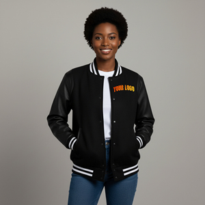 Chaqueta Varsity Acolchada para Mujer, Nueva Colección 2026, Mangas de Piel de Oveja, Algodón Transpirable e Impermeable, Camuflaje con Bordado - Product Image 1