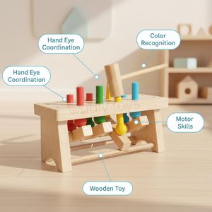 Jeu de marteau en bois avec chevilles colorées et maillet pour enfants - Product Image 4