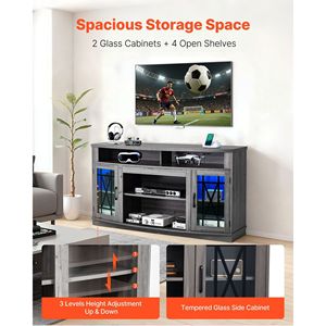 Centro de Entretenimiento Estilo Rústico, Mueble para TV de hasta 65 Pulgadas, Gabinete de Madera con Puertas de Vidrio y Tira de Luz - Product Image 3