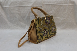 Yellow kashmir ari work Floral Embroidered Fashion Women's Tote Bag with PU Handle Zipper Shoulder Purse Gift Souvenir - Product Image 2