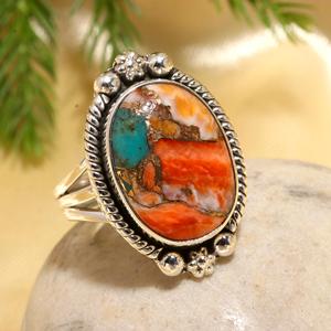 Spiny Oyster Copper Turquoise <b>Boho</b> <b>Ring</b> Handmade Fine Gemstone Jewelry for Women for Anniversary Wedding or Party Gifts - Product Image 3