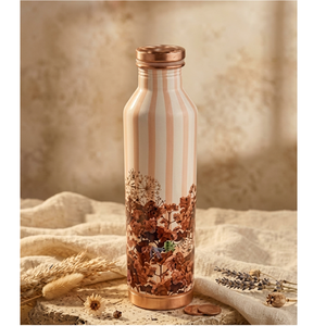 Luxury Quality <b>Copper</b> <b>Water</b> <b>Bottle</b> with Striped Floral Design Portable Travel Drinkware - Product Image 1