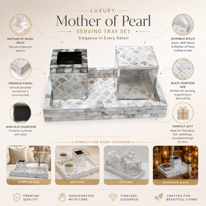 Luxury Mother of Pearl Inlay Serving Tray Set with Coasters | Resin Craft Ramadan Eid Home Decor Decorative Tableware <b>Gift</b> - Product Image 5