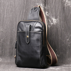 Bolso de Pecho Personalizable de Cuero Genuino Negro para Hombre, Bolso de Hombro Casual de Moda, Bolso Cruzado de Piel de Vaca, Bolso de Cintura para Teléfono Móvil - Product Image 5