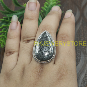 Natural Large Marcasite Stone <b>Ring</b> 925 Sterling Silver Handmade <b>Statement</b> <b>Ring</b> Vintage Designer Jewelry Gift for Women Men Her - Product Image 2