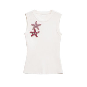 Nuevo Top de Punto Corto con Cuentas de Estrella de Mar, Estilo Casual y Ajustado para Mujer, Colección Verano 2025, con Logo Frontal, Estilo Spice Girl - Product Image 5