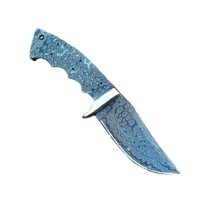 Couteau de camping à lame fixe en acier Damas fait main, de haute qualité, à pointe tombante, avec manche en bois, 10 pouces, étui en cuir et clip en acier - Product Image 1