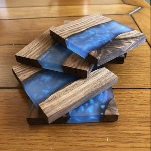 <b>Round</b> Wooden Coaster Set Natural Wood Finish Non Slip Solid Design <b>Mats</b> & Pads 100 Mm Diameter Set Of 4 - Product Image 2