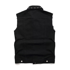 <b>Men's</b> <b>Black</b> Denim Sleeveless <b>Vest</b> Turn-down Collar Rivet Decorated Punk Style Outerwear Regular Fit Autumn Wear - Product Image 2