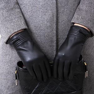 Leather <b>Gloves</b> Wrist Length Plain Style Thermal Winter Daily Use Unlined Black - Product Image 5