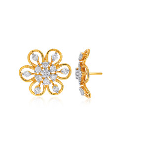 18K Yellow Gold Floral Diamond Stud <b>Earrings</b> Round Lab Grown Diamond Flower Cluster <b>Fine</b> Jewelry for Women - Product Image 3