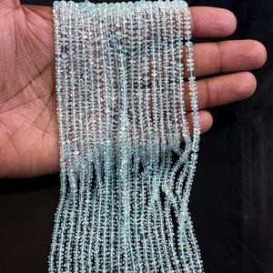 Natural Aquamarine Button Beads Wholesale Price Bulk 4MM 5MM Smooth <b>Spacer</b> Gemstone Beads Strand For Jewelry Making 12.5 Inch - Product Image 1